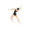 Young professional ballerina dancing, classical ballet dancer in black leotard vector Illustration on a white background