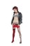 Young punk rock woman standing over white background