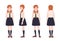 Young redhead girl dressed in school uniform. Female student or pupil wearing formal clothes. Flat cartoon character