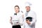 Young restaurant team portrait on white