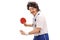 Young retro man playing table tennis