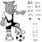 Young Rhino soccer cartoon expressions set collection 1