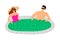 Young rich couple relaxing in swimming pool full of money vector illustration