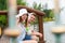 Young romantic couple sitting on the wooden deck