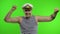 Young sailor man dances and celebrates. Seaman guy in sailor`s vest. Chroma key