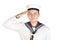 Young sailor saluting isolated white background