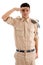 Young saluting police man