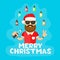 Young santa hipster men with vape. Flat vector illustration. vaping shop . Cloud letters. Merry christmas