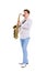 Young saxophonist plays the saxophone