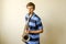 Young saxophonist plays tenor saxophone
