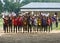 Young school boys standing together isolated unique photo