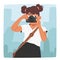 Young Schoolgirl Character Capturing Moments With A Photo Camera, Curious Eyes Framing The World Vector Illustration