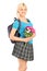 Young schoolgirl holding bouquet of flowers