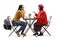 Young and senior woman sitting in a cafe and talking