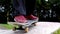 Young skateboarder skating the outdoor skatepark