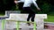 Young skateboarder skating the outdoor skatepark