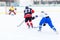 Young skater man in attack. Ice hockey game