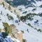 Young skier doing a turn in the Mountains of Andorra in Grandvalira, Andorra