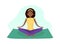 Young slim dark-skinned girl meditates alone sitting on a yoga mat in Lotus position isolated editable illustration