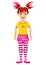 The young slim girl in yellow and pink clothes