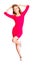 Young slim pretty woman dressing red dress posing isolated
