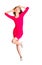 Young slim pretty woman dressing red dress posing isolated