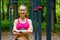 Young slim woman sports portrait on the training ground