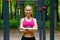 Young slim woman sports portrait on the training ground