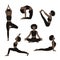 Young slim women doing yoga exercises. Collection of vector illustrations