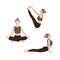 Young slim women doing yoga exercises. Set of vector illustrations