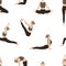 Young slim women doing yoga exercises. Vector seamless pattern