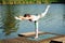 Young slim yoga woman making beautiful asana exercises. Healthy lifestyle.