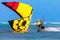 Young smiing kitesurfer on sea background Extreme Sport Kitesur