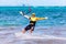 Young smiing kitesurfer on sea background Extreme Sport Kitesur