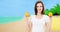 Young Smile Brunette In Vacation On Tropical Background - Copy Space Summer