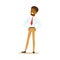 Young smiling African American businessman standing. Colorful cartoon character vector Illustration