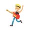 Young smiling boy playing guitar. Colorful character vector Illustration