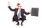 Young smiling businessperson with briefcase and santa hat on a s