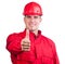 Young smiling fireman with hard hat and uniform