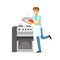Young smiling man cooking in the kitchen, house husband working at home vector Illustration