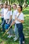 young smiling volunteers standing