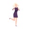 Young Smiling Woman, Happy Attractive Blonde Girl Character Wearing Short Black Dress Flat Vector Illustration