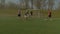 Young soccer player scoring goal during match