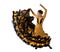 Young Spanish woman dancing flamenco in typical folk tailed gown dress