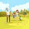 Young Sportive Family Playing Golf on Green Course