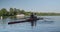 Young sports team two teenage boys with double boat kayak