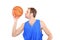 Young sportsman kissing a basketball