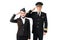 Young stewardess and pilot saluting