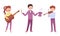 Young Street Performers with Girl Playing Guitar and Boy Performing Trick Vector Illustrations Set