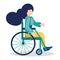 Young strong woman sits in wheelchair. Invalid girl living with disability, equal opportunities concept  Cartoon 